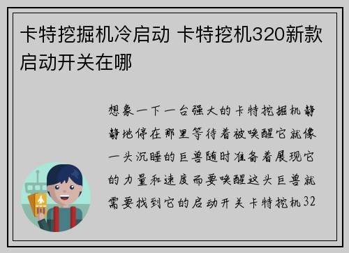 卡特挖掘机冷启动 卡特挖机320新款启动开关在哪