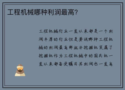 工程机械哪种利润最高？