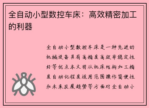 全自动小型数控车床：高效精密加工的利器